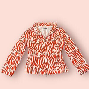 Samuel Dong Women’s Long Sleeve Zebra Pattern Zippered Jacket Small Orange White